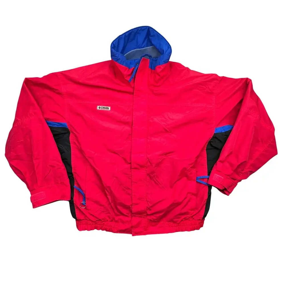 Vintage Columbia Bugaboo Jacket Mens Large Blue Red Black Hooded Nylon Shell